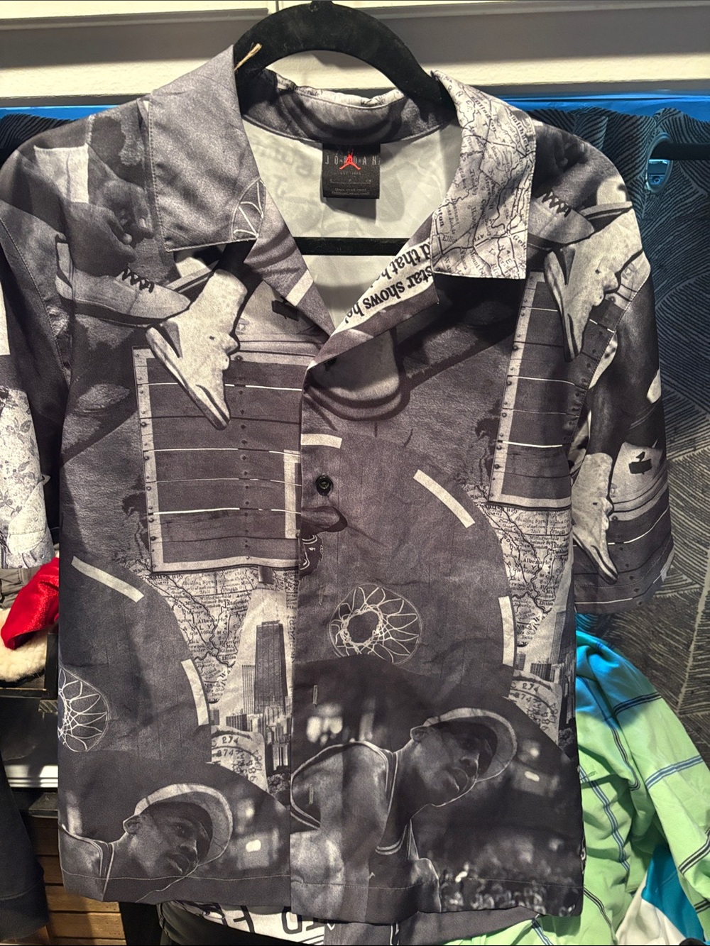 Jordan Black & White Basketball Collage Button-Up Shirt